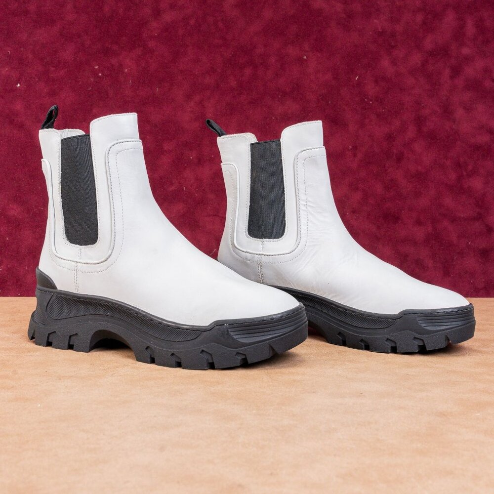 Great Brooklyn Women Hewes White Leather Chelsea Platform Boots Size 8